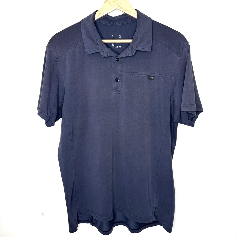 Arcteryx Captive Short Sleeve Polo Shirt Men M Blue Hiking Work Camp Casual Golf
